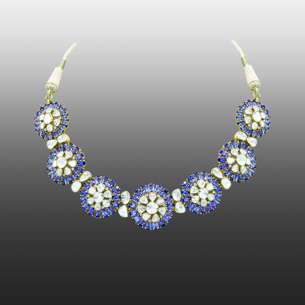 Polki Necklace with Tanzanite Clusters